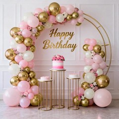 Pink White Gold Balloons Arch Kit – 119 PCs Double Stuffed Pearl White Pastel…
