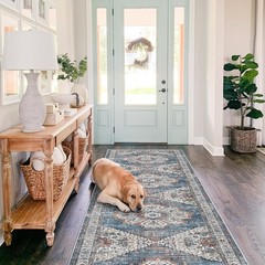Washable Kitchen Runner Rug – 2×10 Hallway 2′ x 10′ (Runner), Blue