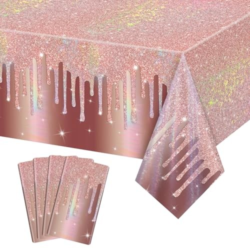 4 Pack Rose Gold Table Cloths, 51 x 86 inches Rose Gold Glitter Rosegold