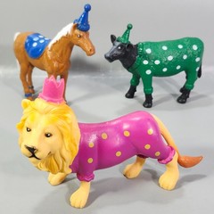 Ankyo Circus Party Animals Cake Toppers Horse Lion Cow Polka Dot 3 Figurine Lot