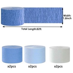 6 Rolls Dusty Light Blue White Crepe Paper Streamers 1.8 Inch 82 Ft Pot