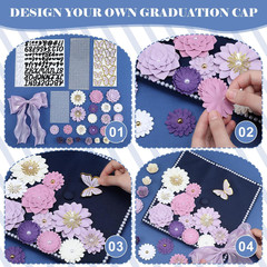 MotiMind 46 Pcs DIY Graduation Cap Decorations Kit Included Paper Flowers, 3D Bu