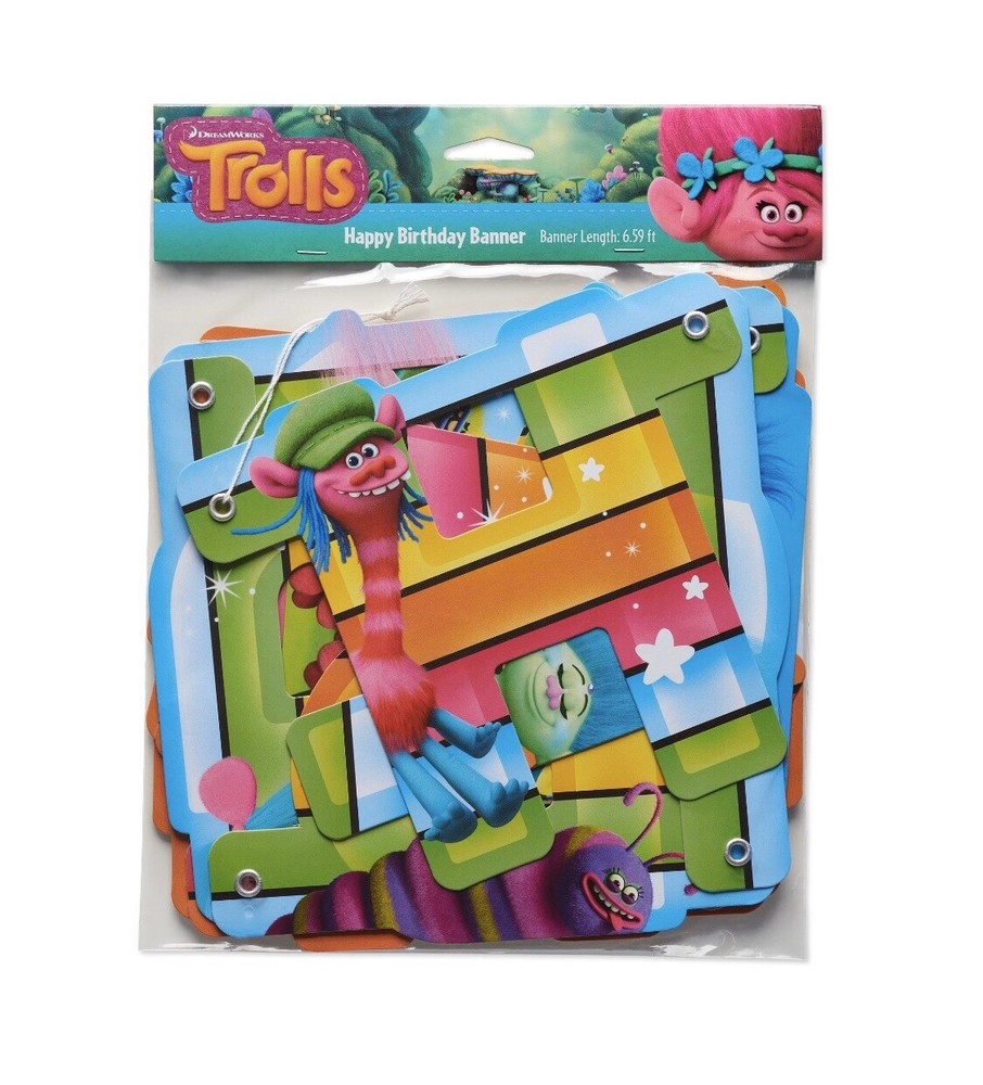 Trolls Happy Birthday Banner – 6.59 ft Long – New Free Shipping