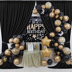 10 ft x 10 ft Wrinkle Black Backdrop Curtain for Parties, Polyester Black Photo