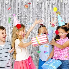 10 Pack Silver Foil Curtain Backdrop 3.2×9.8ft Tinsel Fringe Photo Booth Decor