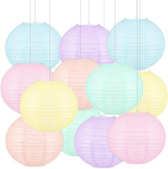 12 PCS Colorful Hanging Paper Lanterns Pastel 10 in Macaron-Colored Neon Chinese