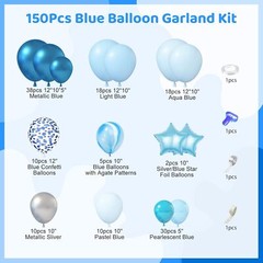150Pcs Blue Balloon Arch Garland Kit, Boy Baby Shower Decorations Light Pastel