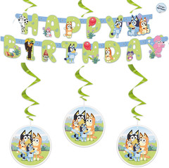 Bluey Birthday Banner and 3 Hanging Swirl Decorations – Bluey Birthday Decoratio