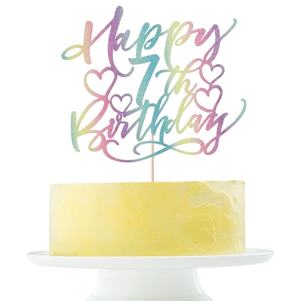 color flash Happy 7th birthday Cake Topper Boys and girls Happy birthday Cake…