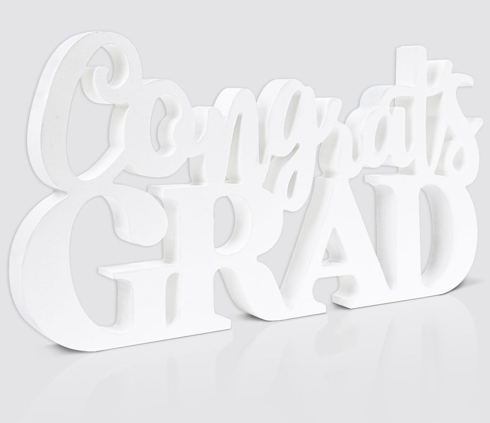 White 2026 Graduation Party Decorations Congrats Grad Sign Wooden Centerpiece