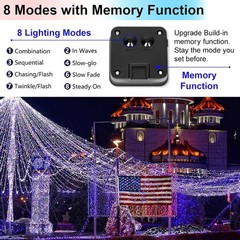 Patriotic String Lights Outdoor Solar 200LED 66ft Waterproof 8 Modes Yard Garden