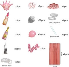 Pink Birthday Decorations Set with Banner, Balloons, and Fringe Curtains