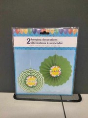 2 Green Hanging Decorations Folding Fans / Circles Party !!! 1-12in, 1-10in