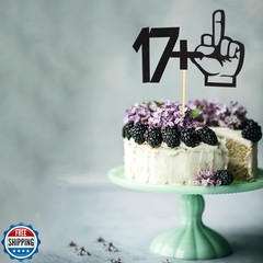 Arthsdite 17+1 Middle Finger Black Glitter Cake Topper – 18th Birthday Party