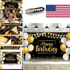 Versatile Birthday Backdrop 72.8 x 43.3 Inch Black Gold for Memorable Parties
