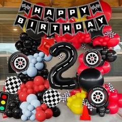 Race Car Party Decorations, with 40 Inch Racetrack Black Number 2 Balloon, Ha…