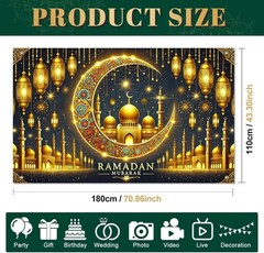 Ramadan Mubarak Banner Backdrop 71X43Inch Islamic Banner for Ramadan Decorations