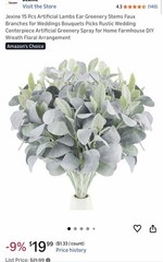 Jexine 15 Pcs Artificial Lambs Ear Greenery Stems Faux Branches for Green