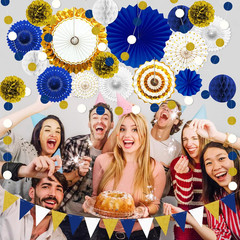 23Pcs Navy Blue and Gold Graduation Birthday Party Decorations | Blue Gold Decor