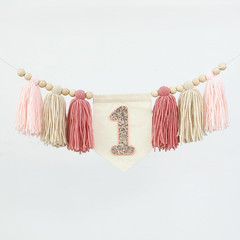 Handmade Boho Pink 1St Birthday High Chair Banner First Highchair Banner for Bab