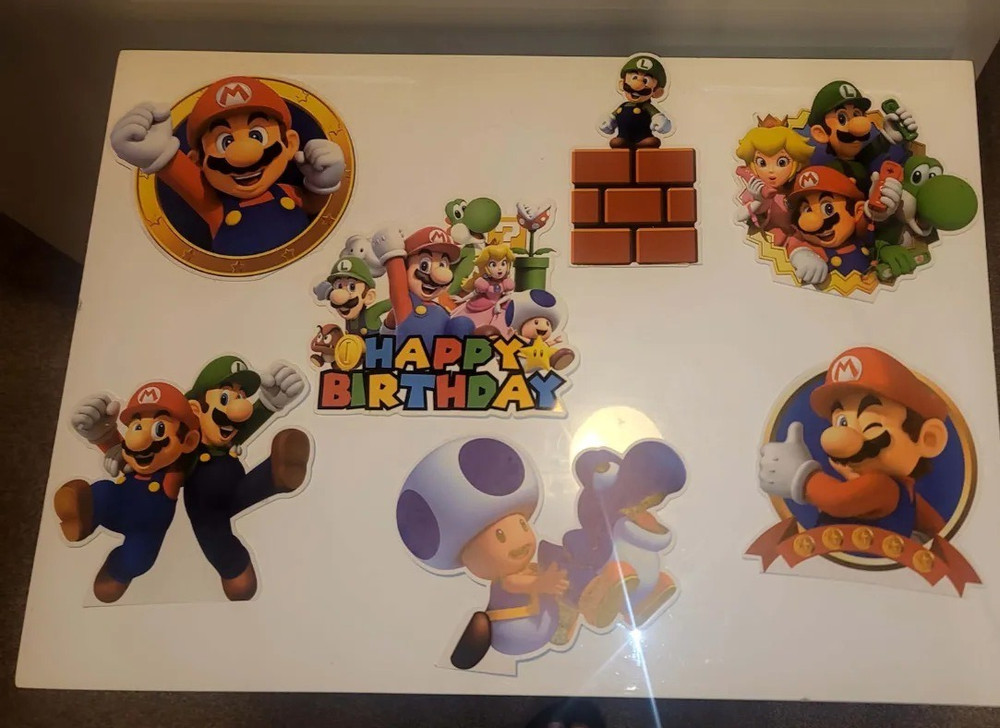 SUPER MARIO BROTHERS 7 PIECE PARTY CARDBOARD WALL DECOR – LOT OF 7