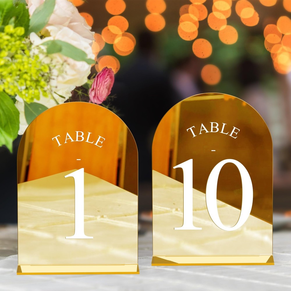 Joyit Arch Wedding Table Numbers 1-10 Stands 5 X 7 Acrylic Mirrored Gold Table