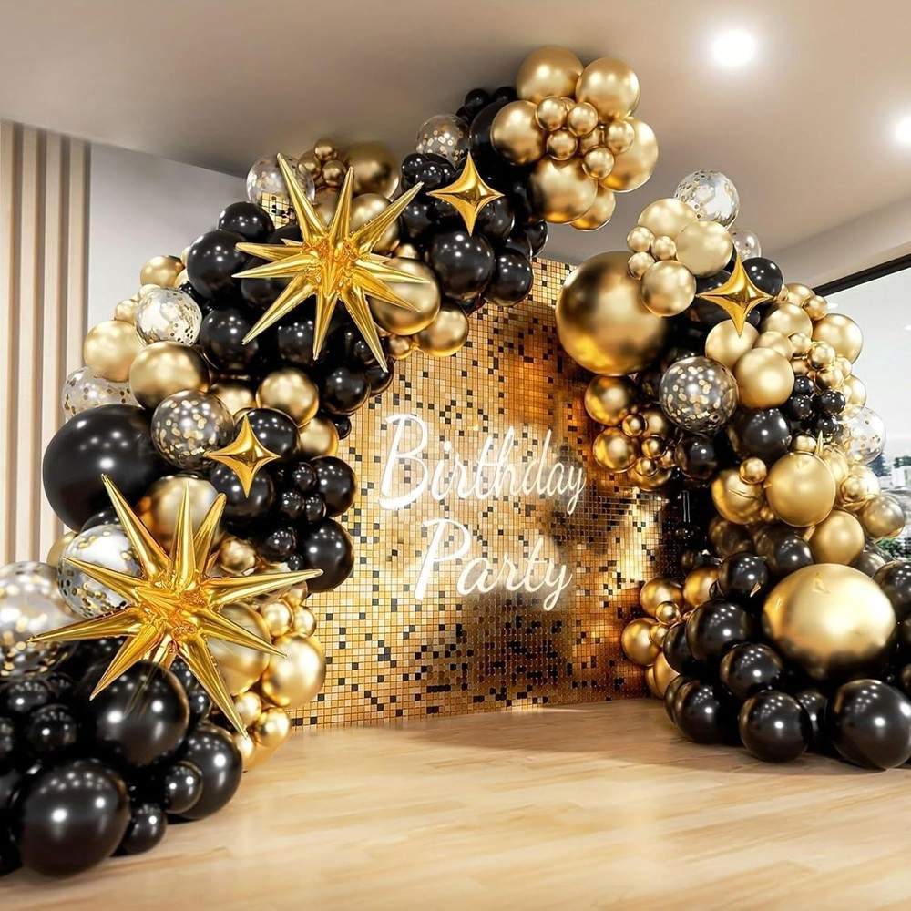 Black and Gold Balloon Arch Kit 117 PCS, AivaToba Gold and Black Party