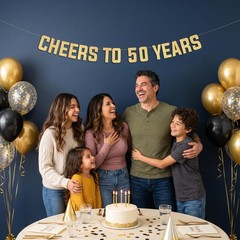 Pre-Strung Fiftylicious Gold Glitter Banner – Funny 50th Birthday and Anniver…