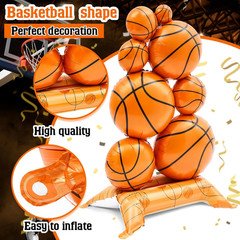 1 Pack Giant Self Standing Basketball Foil Balloons 3.5 Ft with Field Base for B