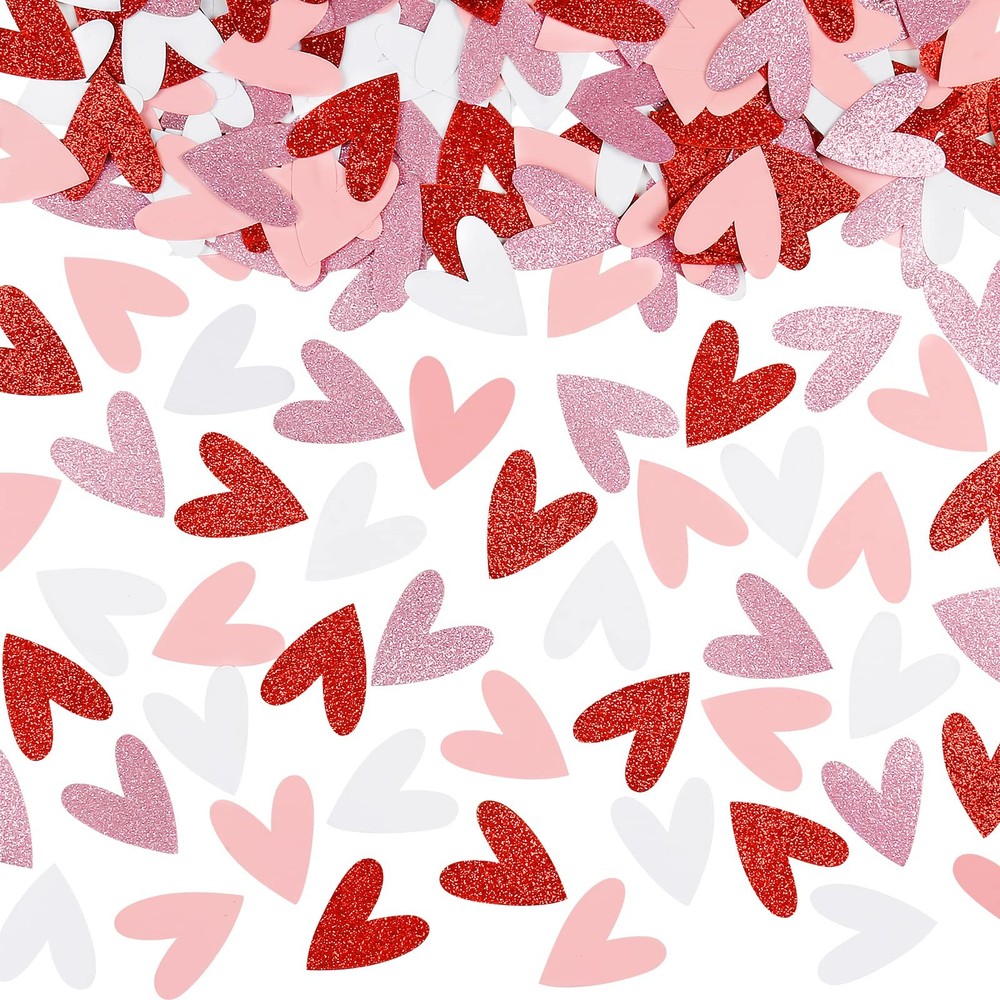 200 PCS Red Pink Glitter Valentines Day Heart Confetti Table Home Decor
