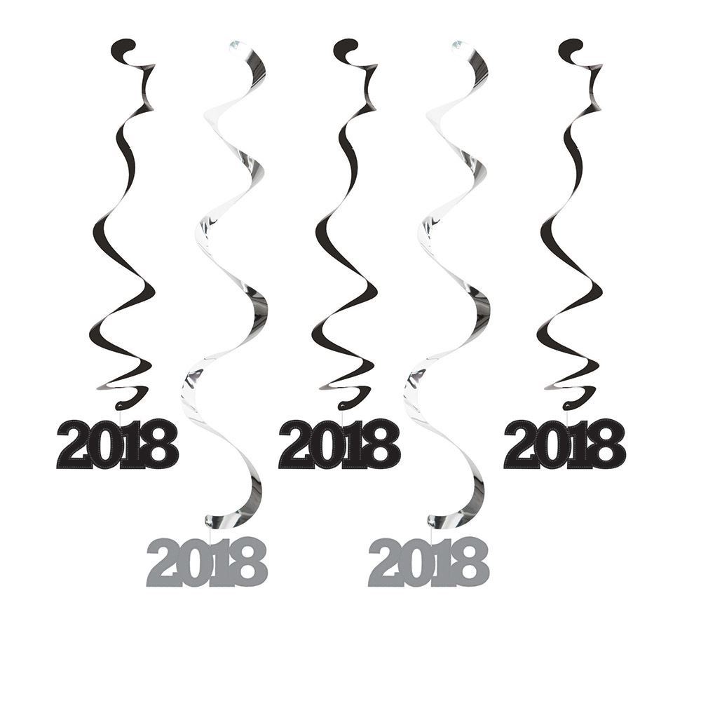 2018 Dizzy Danglers Hanging Decorations Black Silver 5 Ct New Years