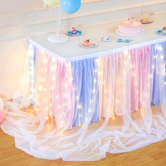 Rainbow Tulle Tutu Table Skirt for Rectangle Tables or Round Table,Led Light …