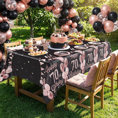 3 Pack 70Th Birthday Decorations for Women – Happy 70Th Birthday Tablecloth, Bla