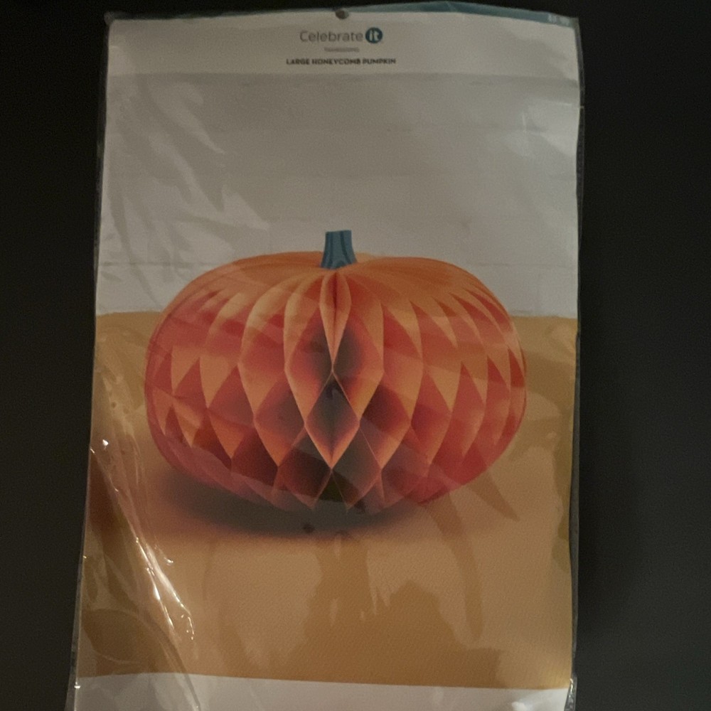 14” Honeycomb Pumpkin Paper Hanging Decoration Halloween Thanksgiving