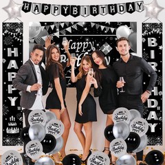 Silver and Black Birthday Decorations for Men Women Boys Girls 80 PCS White Blac