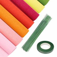Crepe Flower DIY Kits – 7 Rolls Rainbow Bright Colors Crepe 2 Rolls Green Flo…
