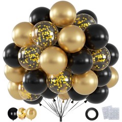 60pcs Black and Gold Confetti Balloons, 12 Inch Metallic Gold & Black Latex P…