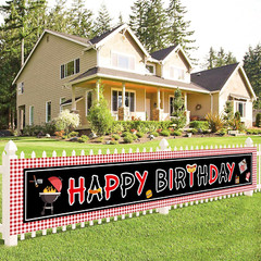 Happy Birthday Banner BBQ Birthday Decorations Picnic Happy Birthday Sign for Ya