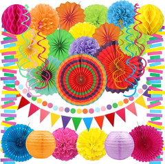 Fiesta Party Decorations – Multicolored Pom Poms for Mexican Decorations | Hassl