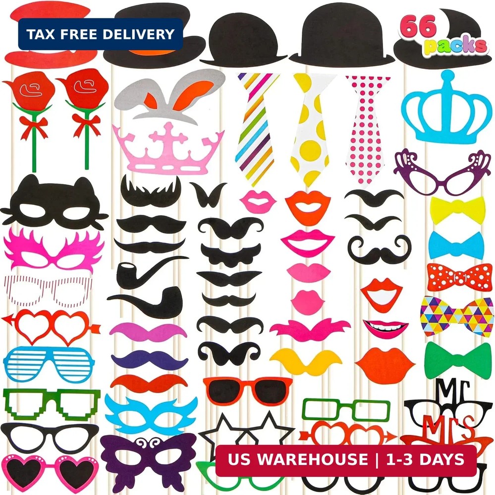 Joyin Toy Photo Booth Props 66 Pieces，Multicolor Kit for Graduation Wedding Part