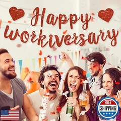 RICHHHA Red Glitter Happy Workiversary Banner – NO DIY -Red Work Anniversary