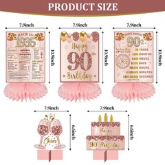 90th Birthday Decorations for Women Pink Rose Gold The Year 1935 Happy 90th B…