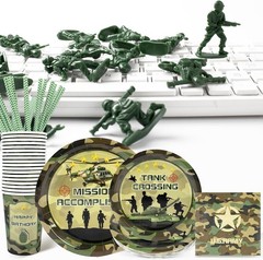 Camo Army Birthday Party Set – Disposable Dinnerware for 24 Guests | 120 Pcs
