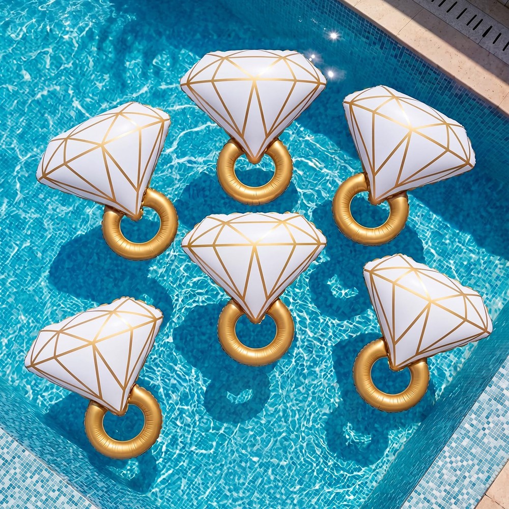 Teyva Daily 6 Pcs Inflatable Gold Diamond Ring Pool Floats with Pump for Adul…