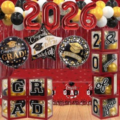 Black and Red Graduation Decorations Class of 2026 – Graduation Balloon Boxes…