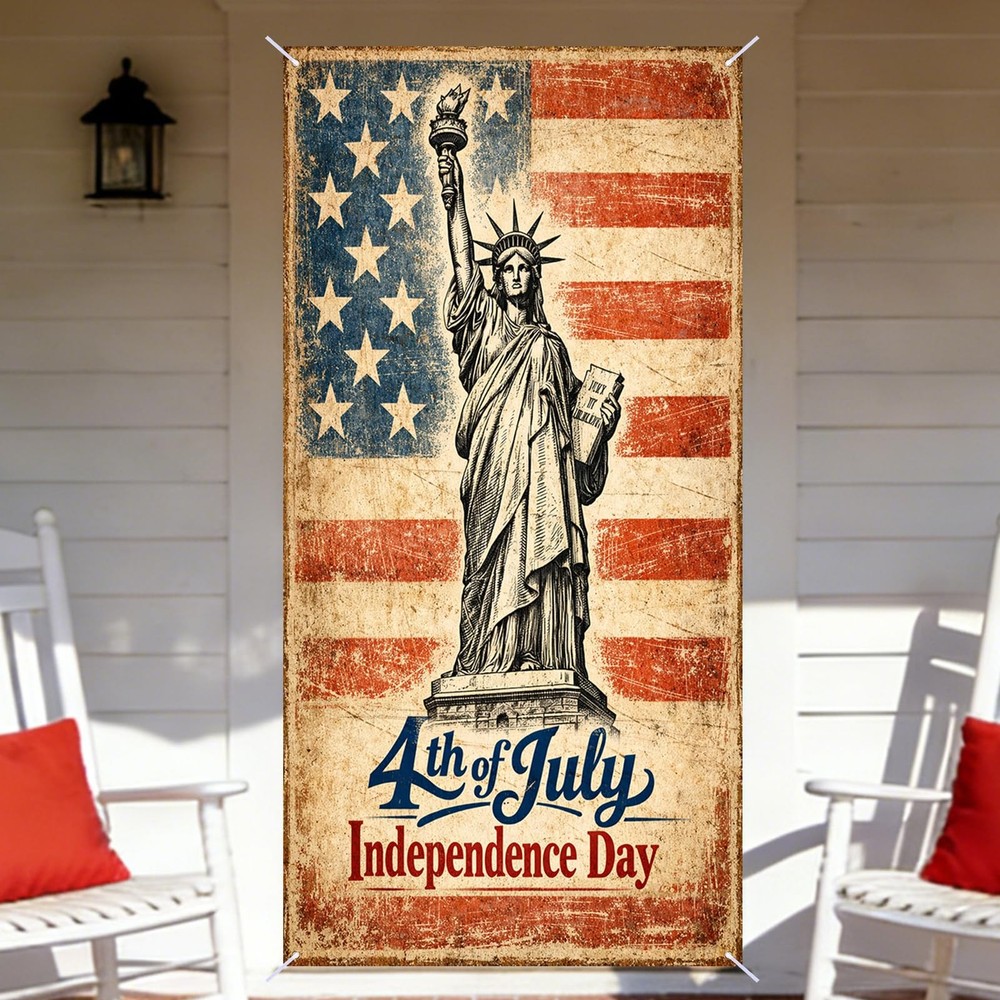 Door Banner Backdrop U.S. Independence Day Decor 35.4×70.86 Inches Polyester Vin