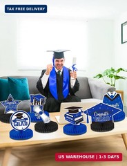 9Pcs Graduation Table Decorations – Blue and Black Graduation Centerpieces for T