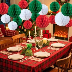 Red White Green Christmas Paper Honeycomb Balls 6 And 10 Inch Hanging Pompoms