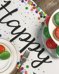 Happy Birthday Table Runner 72 Inches, White | Birthday Centerpieces, Polka Dots