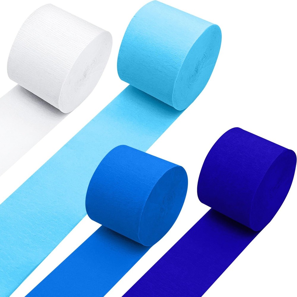4 Roll Blue White Paper Party Streamer 1.77 Inch x 82 Ft 328ft Decor Set